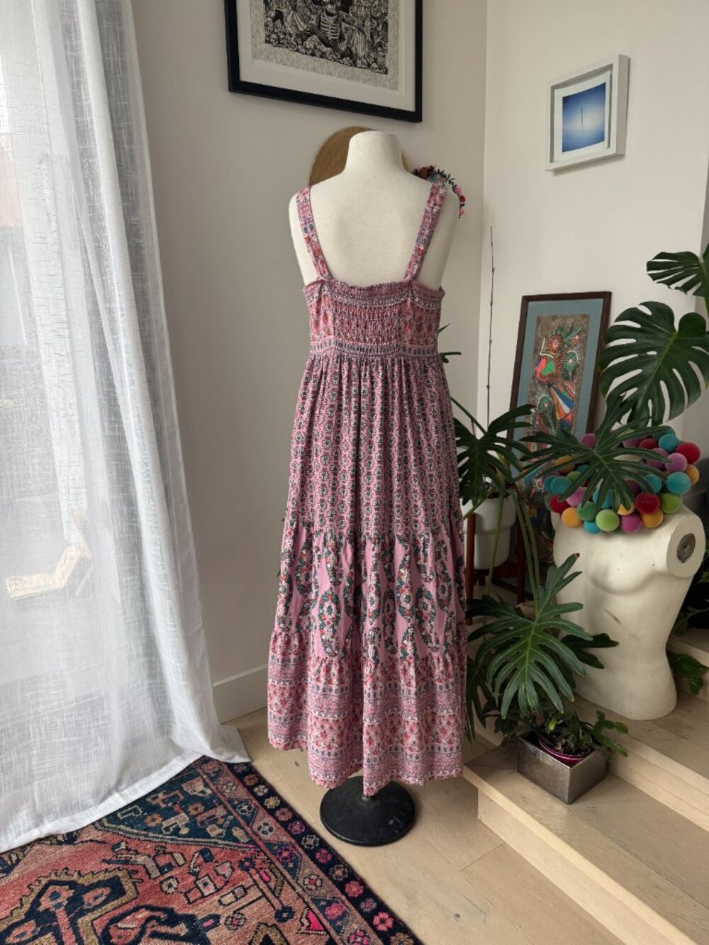 Knox Rose Paisley Floral Tiered Smocked-Back Peasant Maxi Dress M Medium - Picture 6 of 14